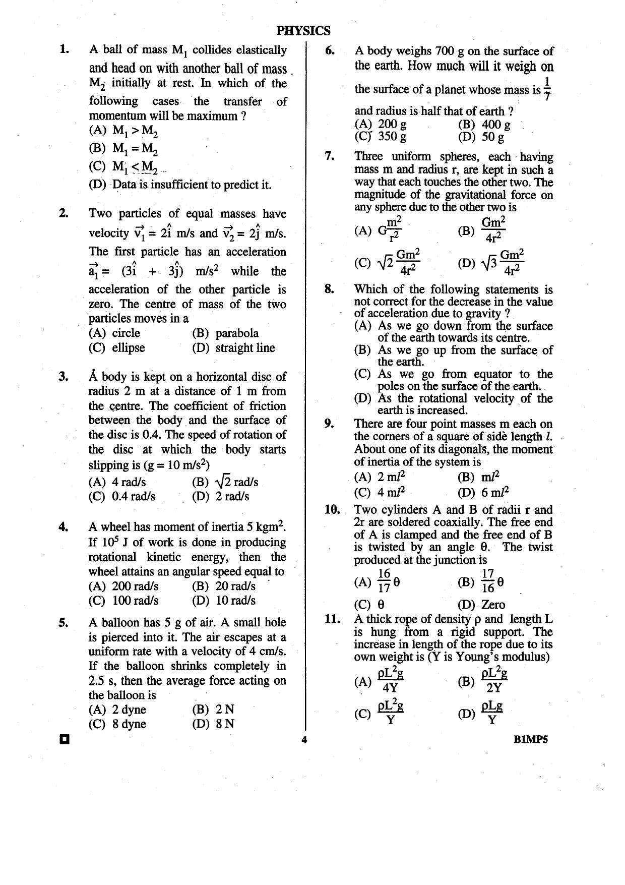 BCECE 2015 Physics Question Paper - Page 4