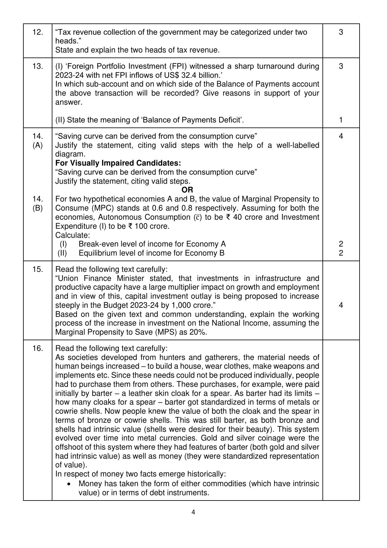 CBSE Class 12 Economics Sample Question Paper 2024-25 - Page 4