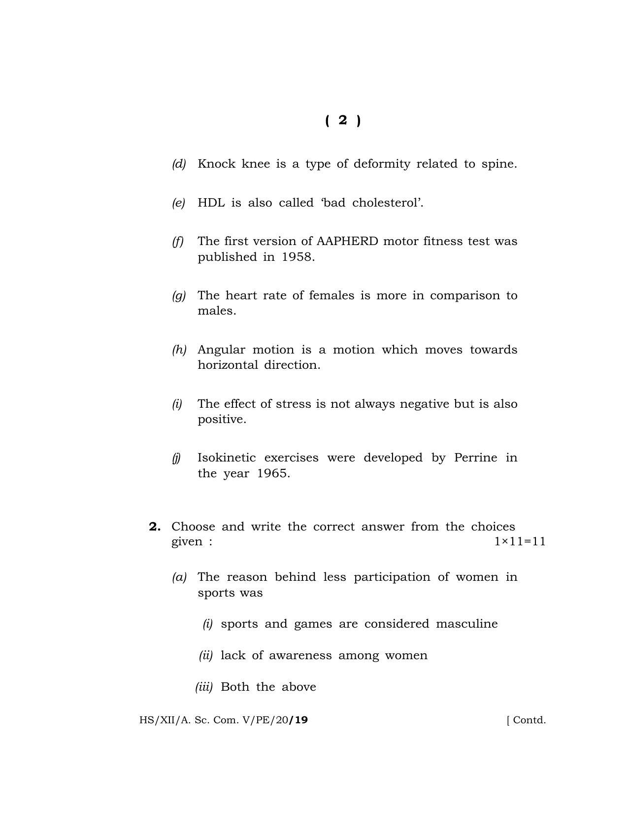 Meghalaya Board (MBOSE) Class 12 PHYSICAL EDUCATION 2020 Question Paper - Page 2