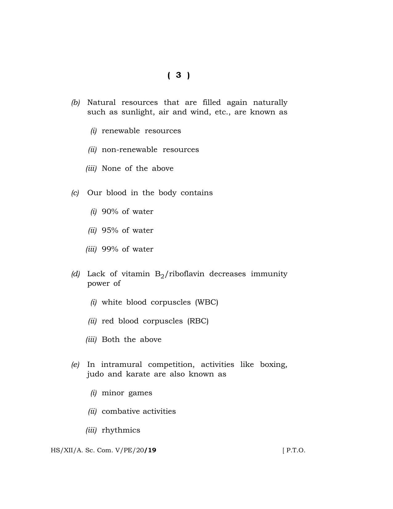 Meghalaya Board (MBOSE) Class 12 PHYSICAL EDUCATION 2020 Question Paper - Page 3