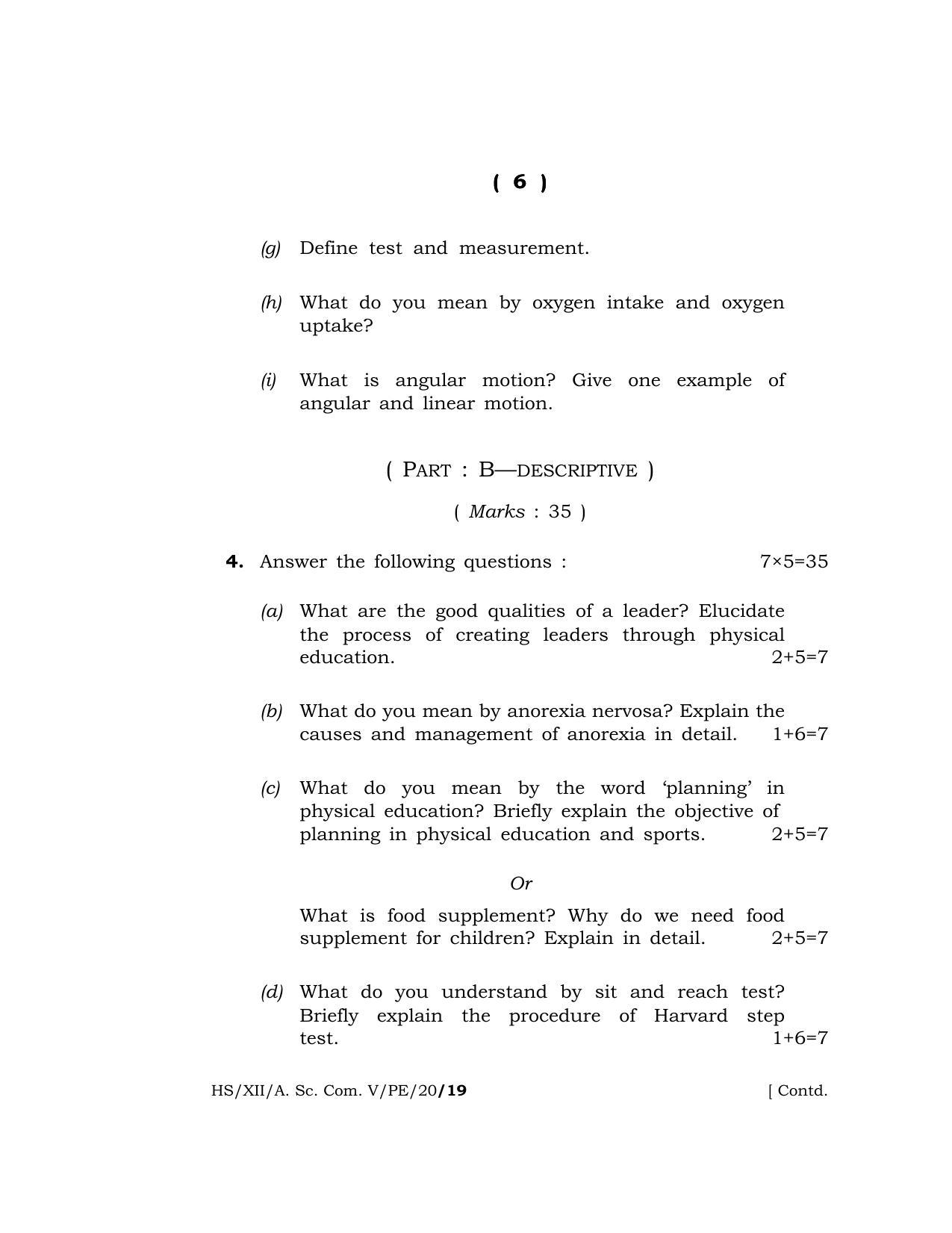 Meghalaya Board (MBOSE) Class 12 PHYSICAL EDUCATION 2020 Question Paper - Page 6