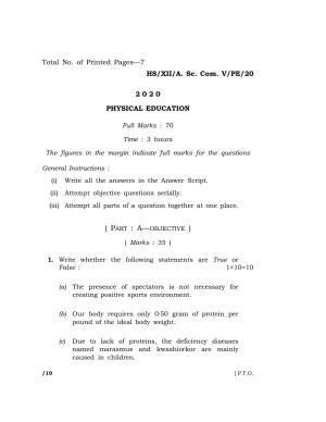 Meghalaya Board (MBOSE) Class 12 PHYSICAL EDUCATION 2020 Question Paper