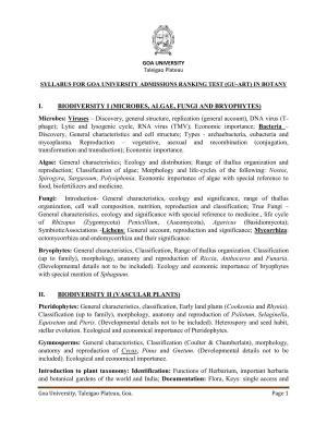 GU ART Botany Syllabus