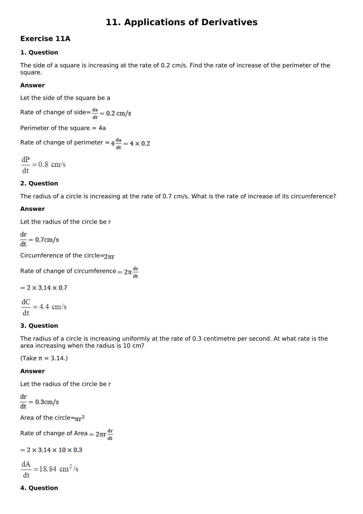 Chapter 11: Applications of Derivatives Solutions: RS Aggarwal Class 12 Solutions  - Page 1