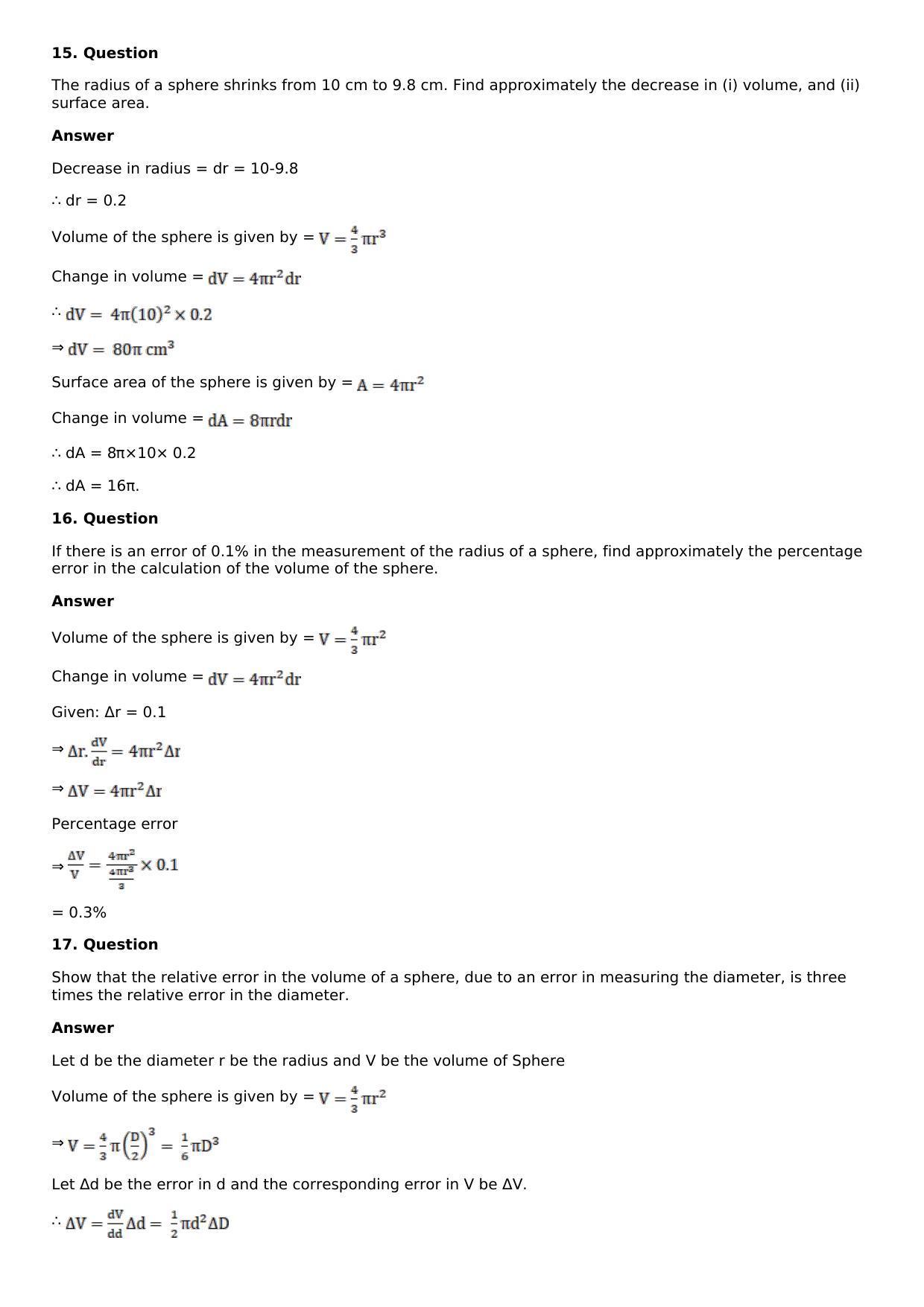 Chapter 11: Applications of Derivatives Solutions: RS Aggarwal Class 12 Solutions  - Page 17