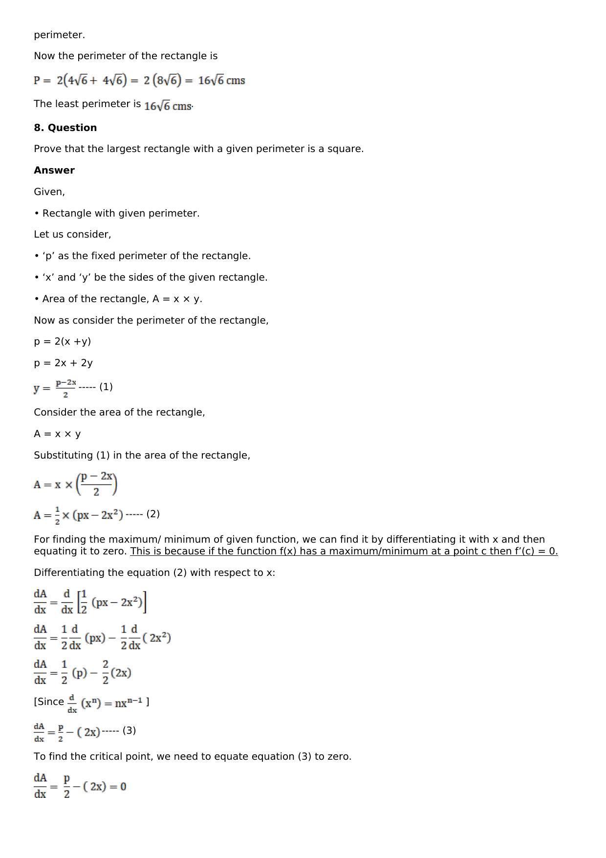 Chapter 11: Applications of Derivatives Solutions: RS Aggarwal Class 12 Solutions  - Page 65