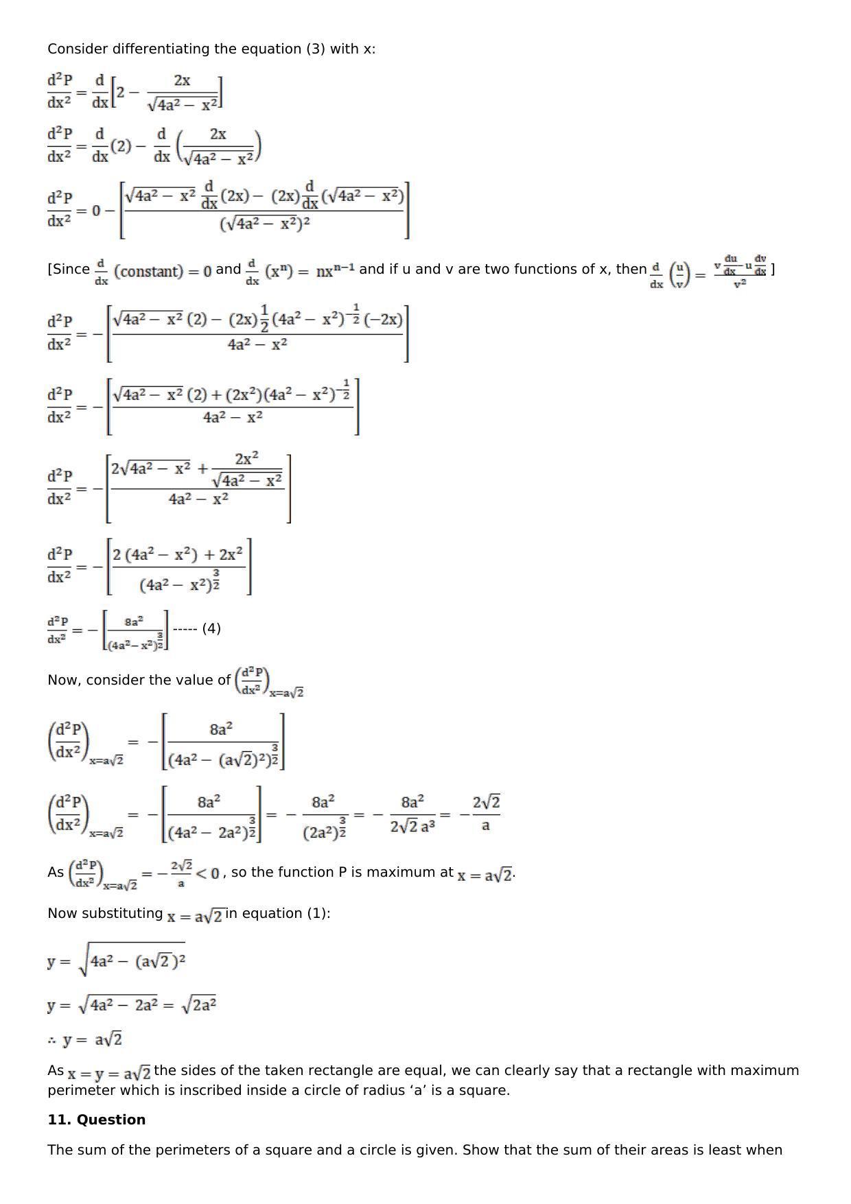 Chapter 11: Applications of Derivatives Solutions: RS Aggarwal Class 12 Solutions  - Page 70