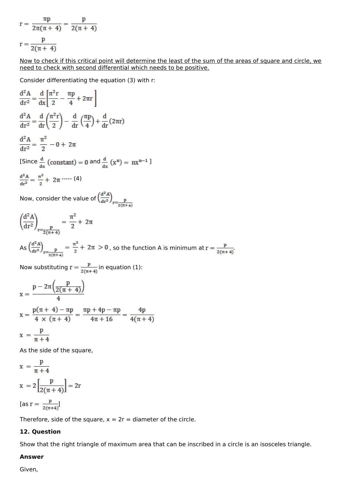 Chapter 11: Applications of Derivatives Solutions: RS Aggarwal Class 12 Solutions  - Page 72