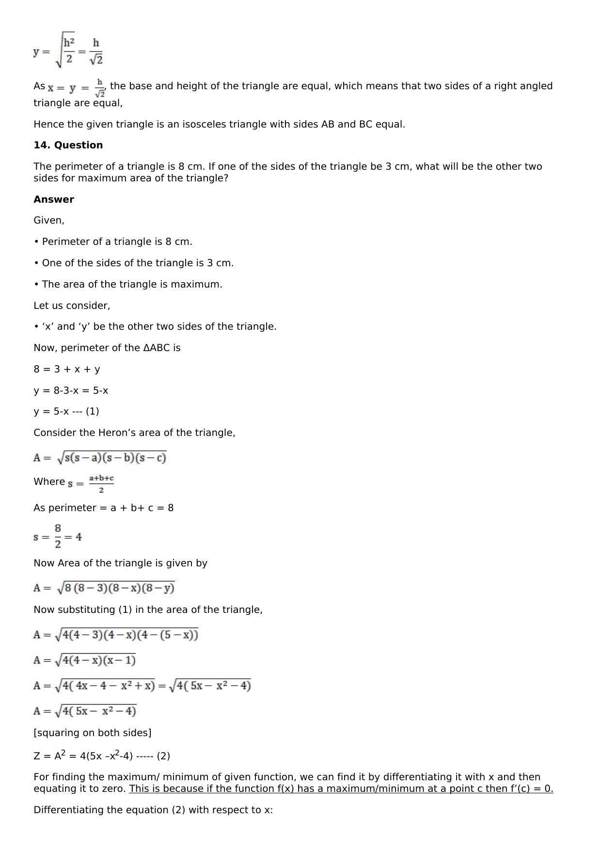 Chapter 11: Applications of Derivatives Solutions: RS Aggarwal Class 12 Solutions  - Page 77