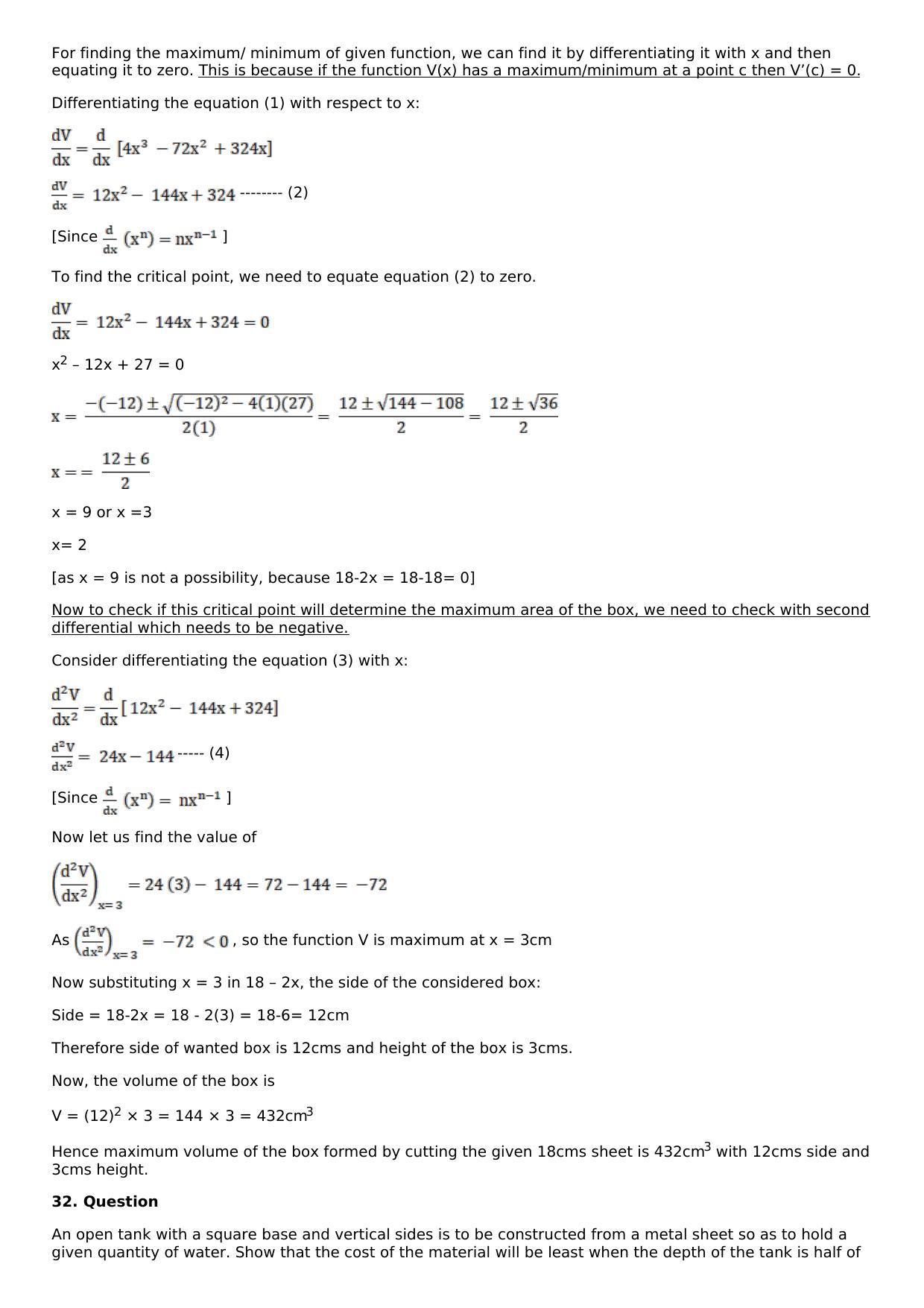 Chapter 11: Applications of Derivatives Solutions: RS Aggarwal Class 12 Solutions  - Page 105