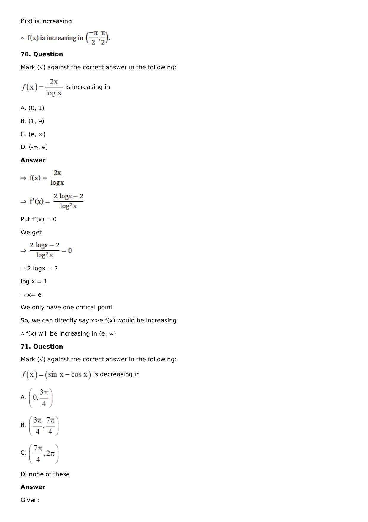 Chapter 11: Applications of Derivatives Solutions: RS Aggarwal Class 12 Solutions  - Page 176
