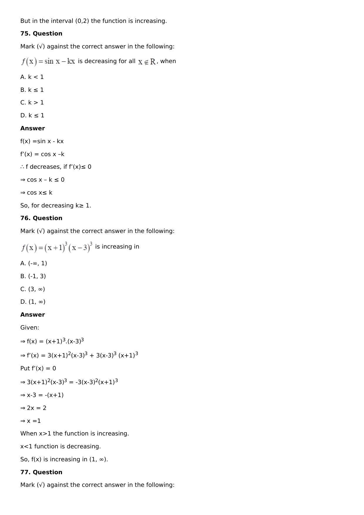 Chapter 11: Applications of Derivatives Solutions: RS Aggarwal Class 12 Solutions  - Page 179