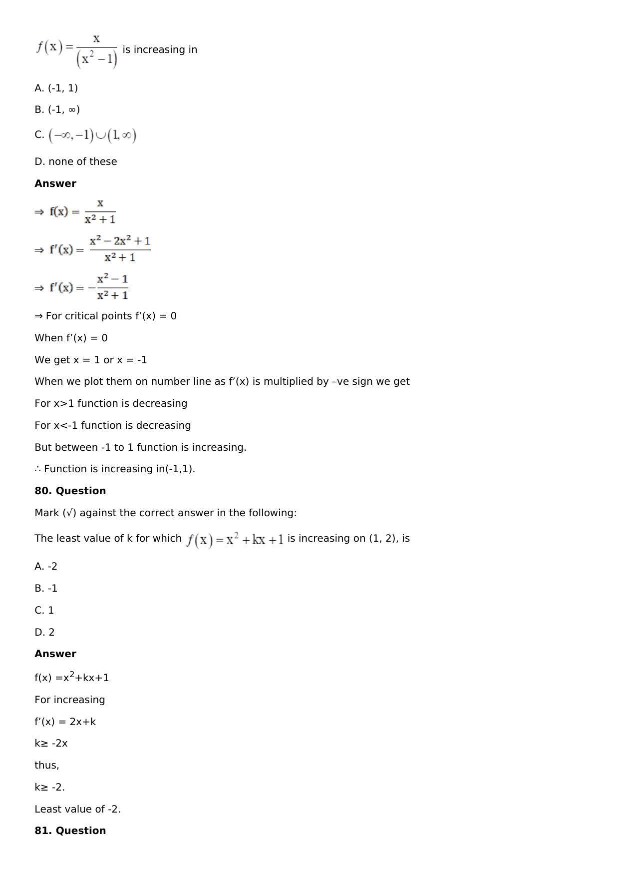 Chapter 11: Applications of Derivatives Solutions: RS Aggarwal Class 12 Solutions  - Page 181
