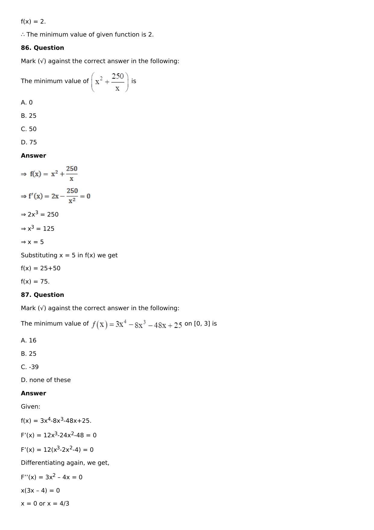 Chapter 11: Applications of Derivatives Solutions: RS Aggarwal Class 12 Solutions  - Page 185
