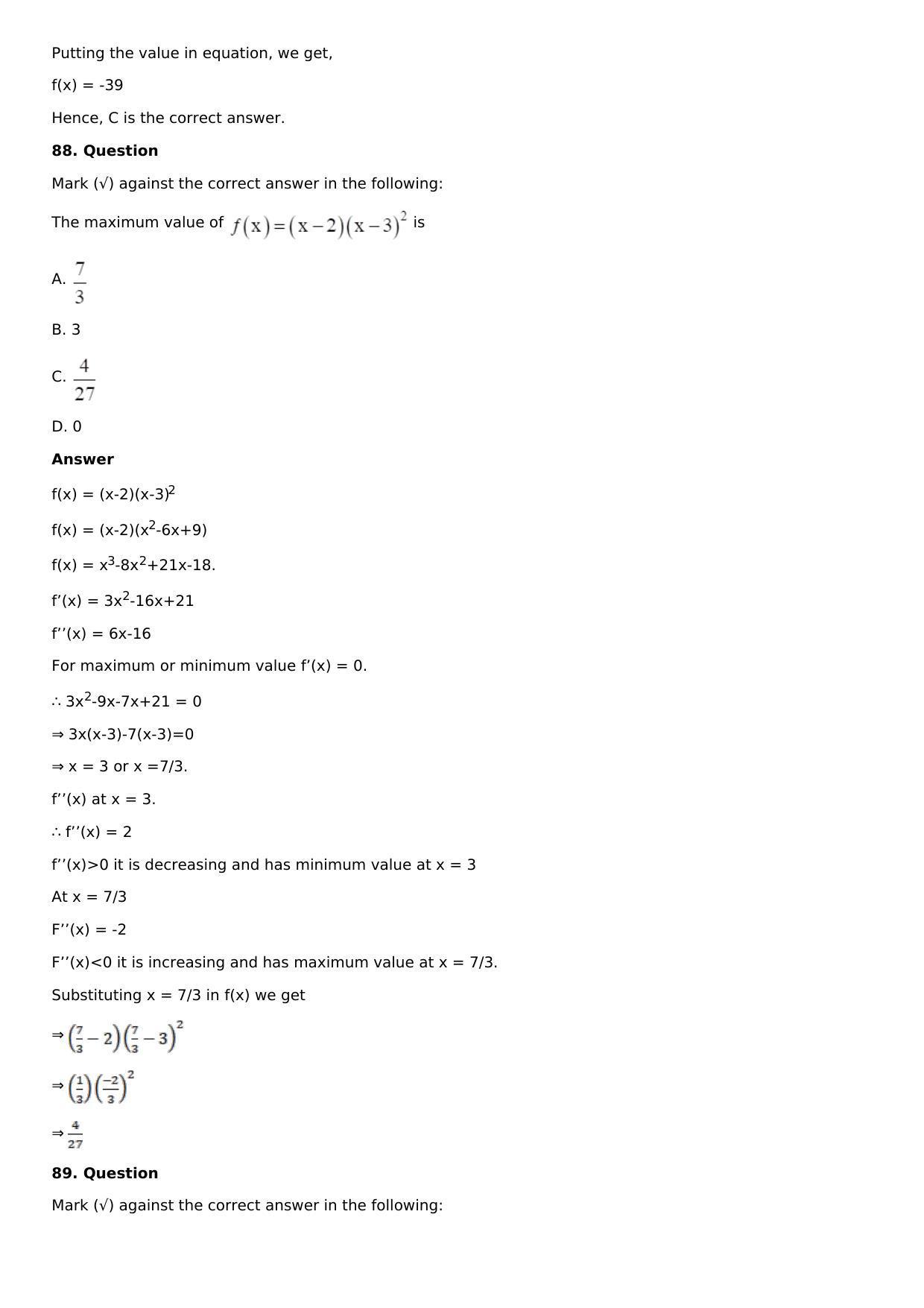 Chapter 11: Applications of Derivatives Solutions: RS Aggarwal Class 12 Solutions  - Page 186