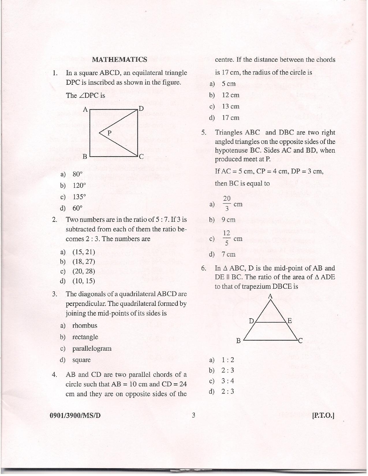 APJEE Mathematics & Science 2009 Question Paper - Page 2