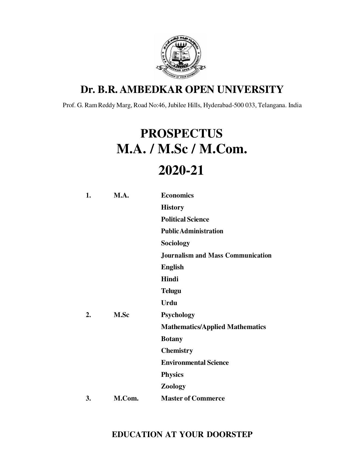 Dr. B.R. Ambedkar Open University (BRAOU) Hyderabad PG Prospectus - Page 1