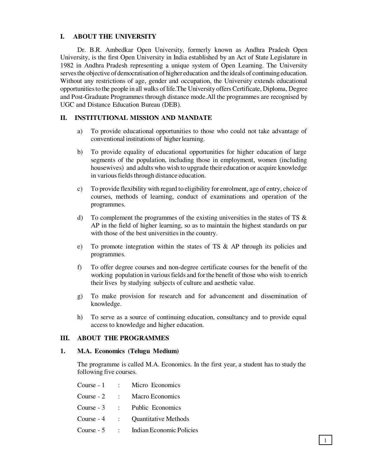 Dr. B.R. Ambedkar Open University (BRAOU) Hyderabad PG Prospectus - Page 5