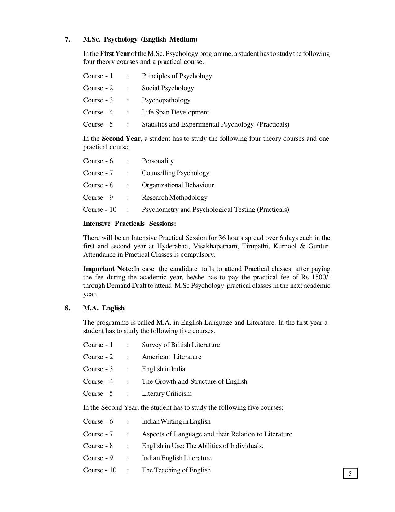 Dr. B.R. Ambedkar Open University (BRAOU) Hyderabad PG Prospectus - Page 9