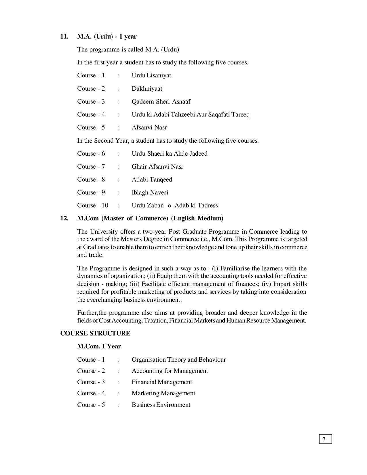 Dr. B.R. Ambedkar Open University (BRAOU) Hyderabad PG Prospectus - Page 11