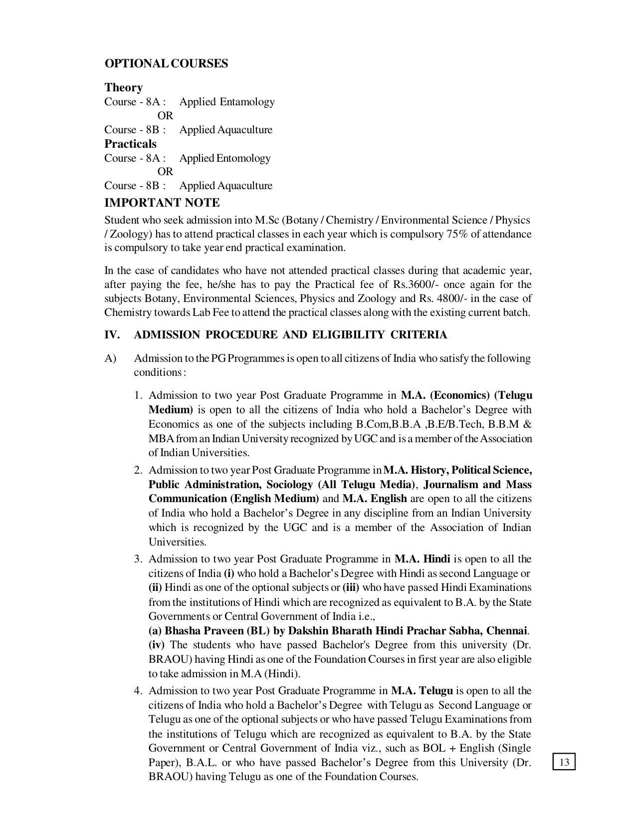Dr. B.R. Ambedkar Open University (BRAOU) Hyderabad PG Prospectus - Page 17