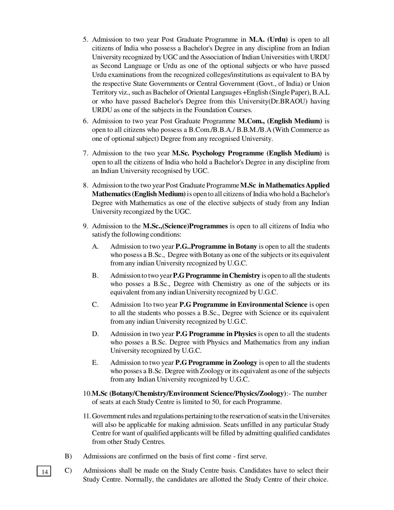 Dr. B.R. Ambedkar Open University (BRAOU) Hyderabad PG Prospectus - Page 18