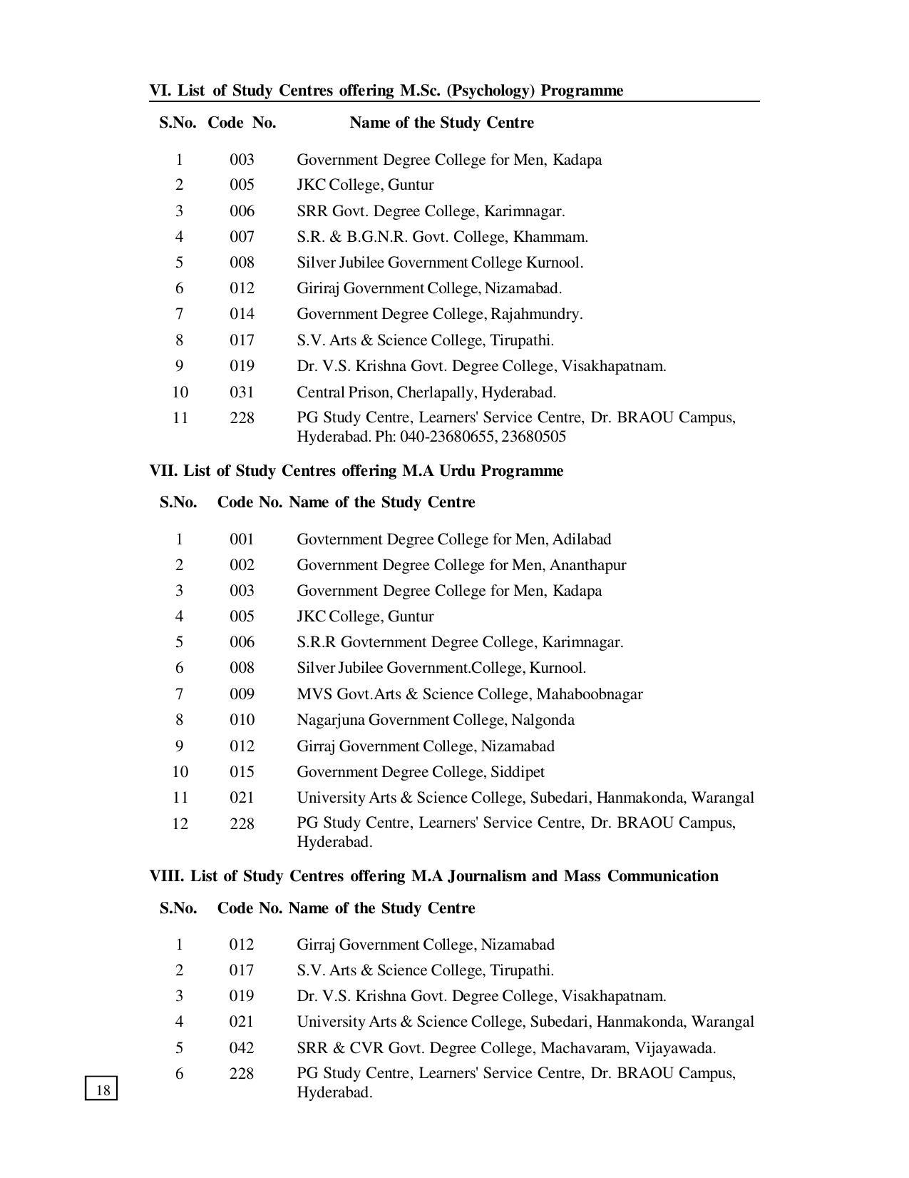 Dr. B.R. Ambedkar Open University (BRAOU) Hyderabad PG Prospectus - Page 22