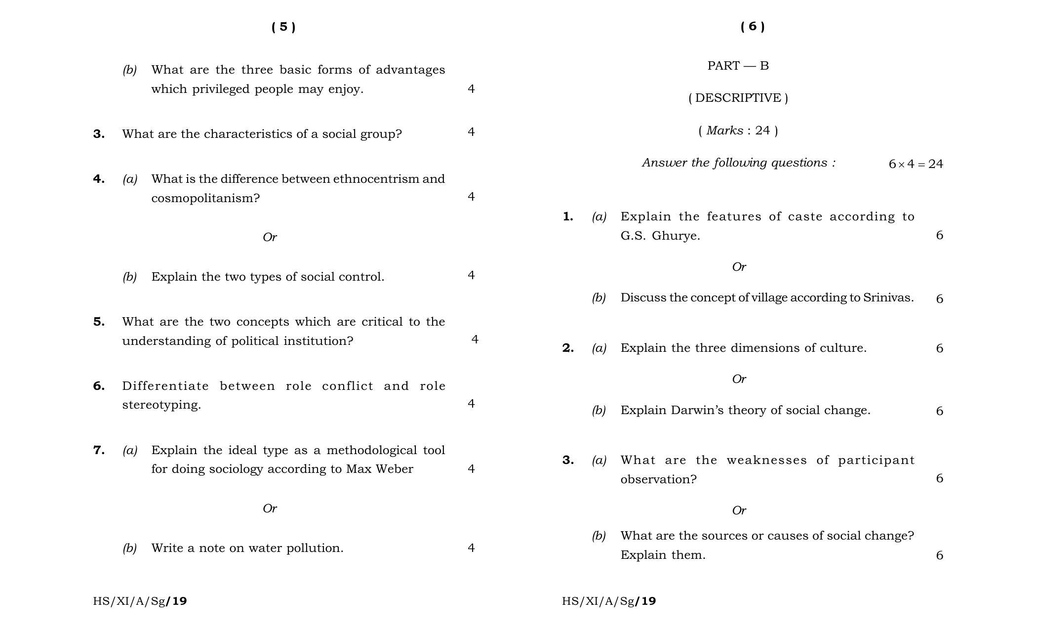 Meghalaya Board (MBOSE) Class 11 Sociology 2019 Question Paper - Page 3