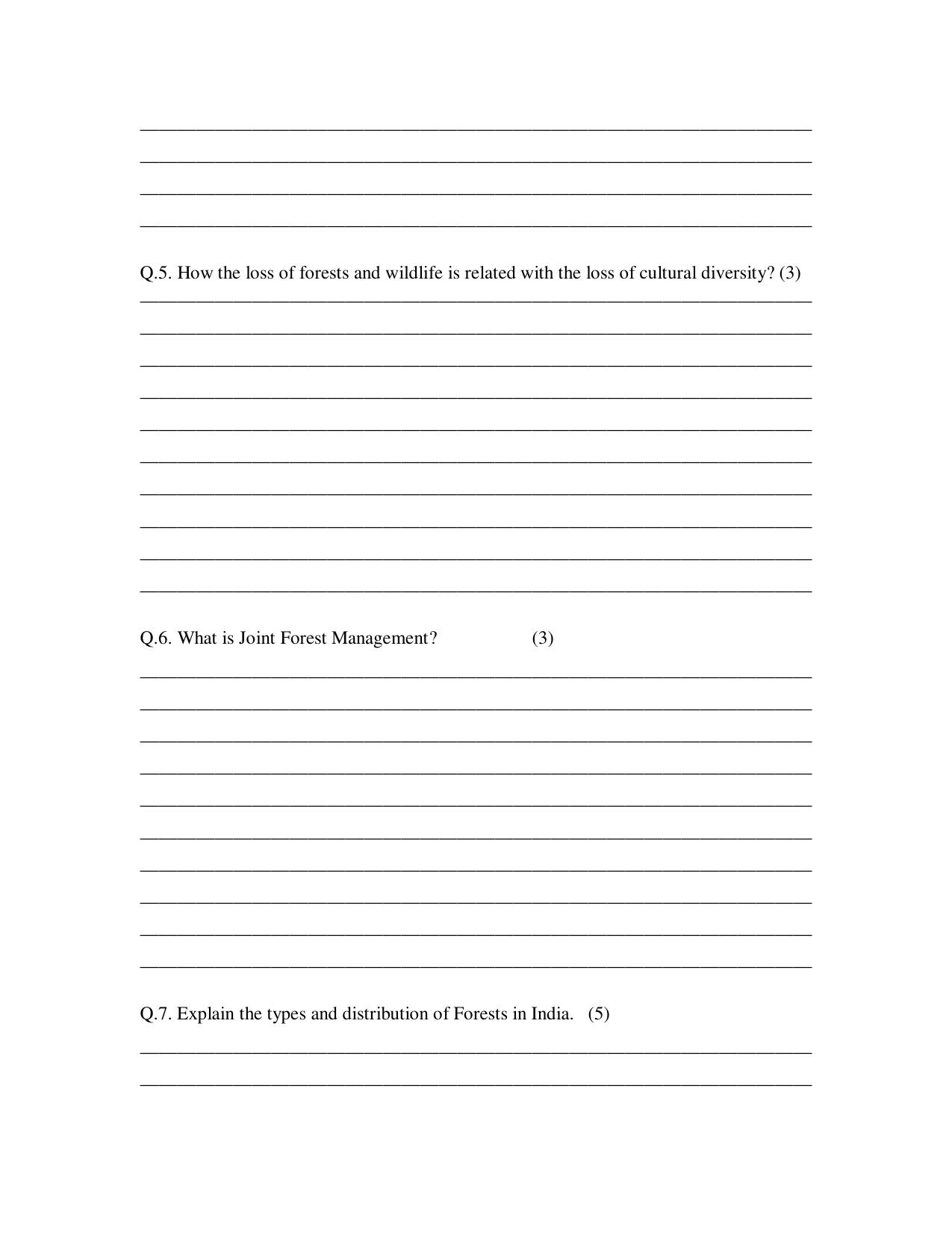 CBSE Worksheets for Class 10 Social Science Geography Forest and Wildlife Resources Assignment 1 - Page 2