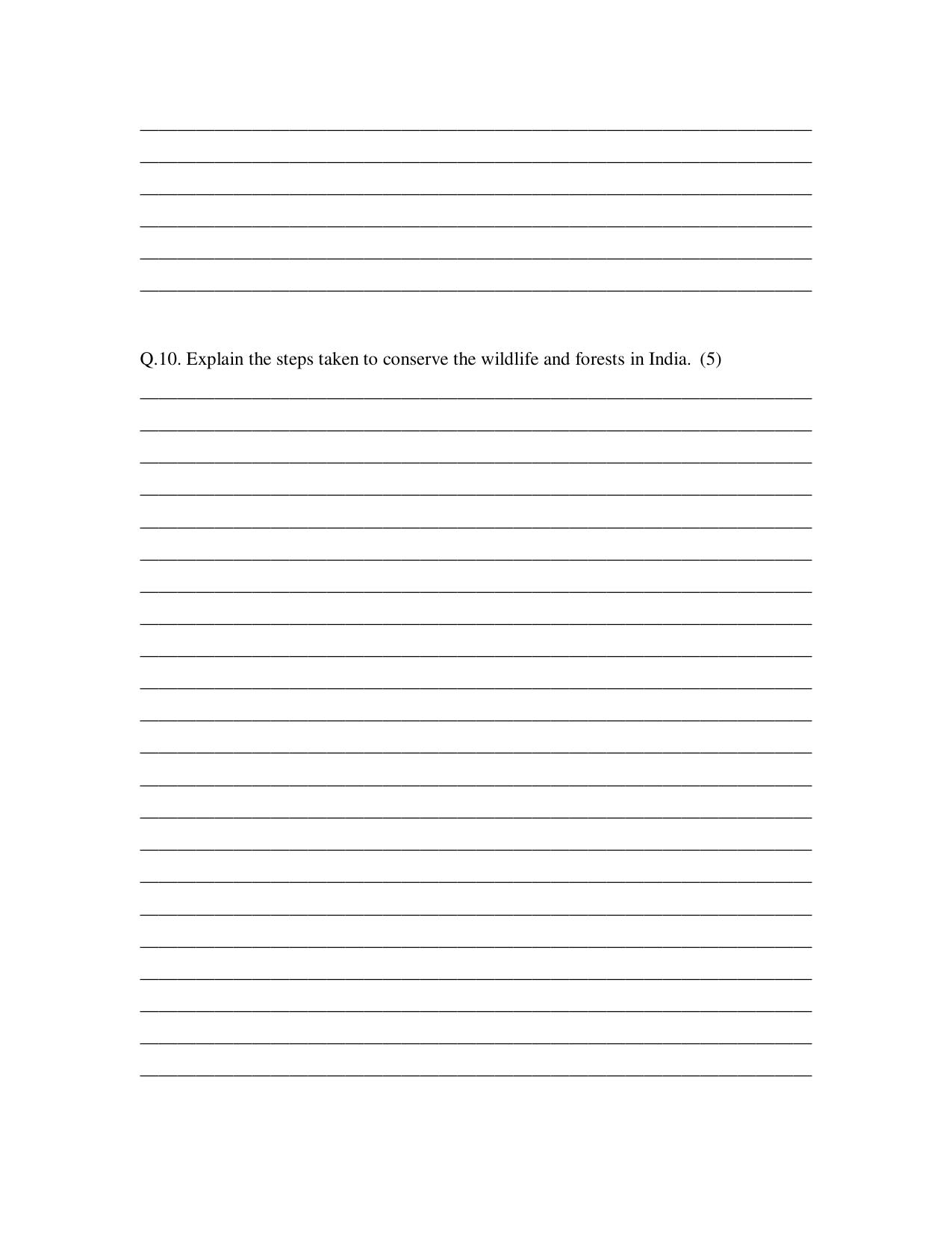 CBSE Worksheets for Class 10 Social Science Geography Forest and Wildlife Resources Assignment 1 - Page 5