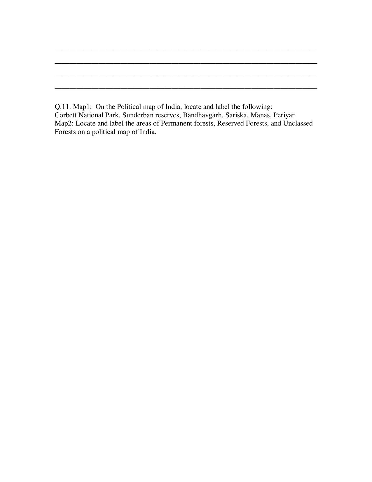 CBSE Worksheets for Class 10 Social Science Geography Forest and Wildlife Resources Assignment 1 - Page 6