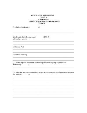 CBSE Worksheets for Class 10 Social Science Geography Forest and Wildlife Resources Assignment 1