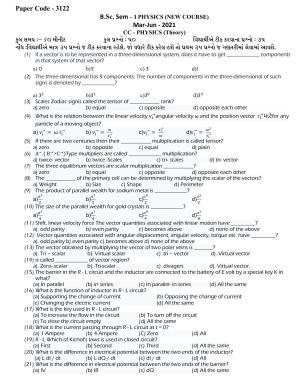 Hemchand North Gujarat University Sample Paper July-Sept 2021:  B.Sc. Sem – I CC - Physics (Theory) Paper Code - 3122 (New Course)