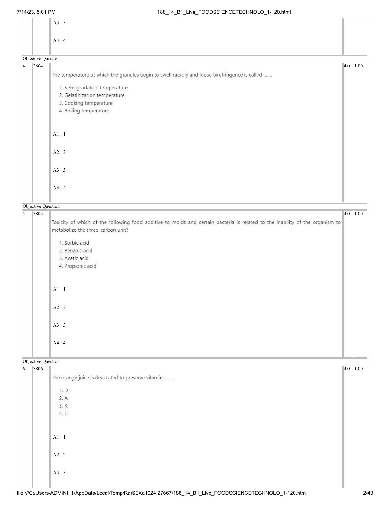ICAR AIEEA PG 2023 FOOD SCIENCE TECHNOLOGY Question Paper- 14 July 2023 - Page 2