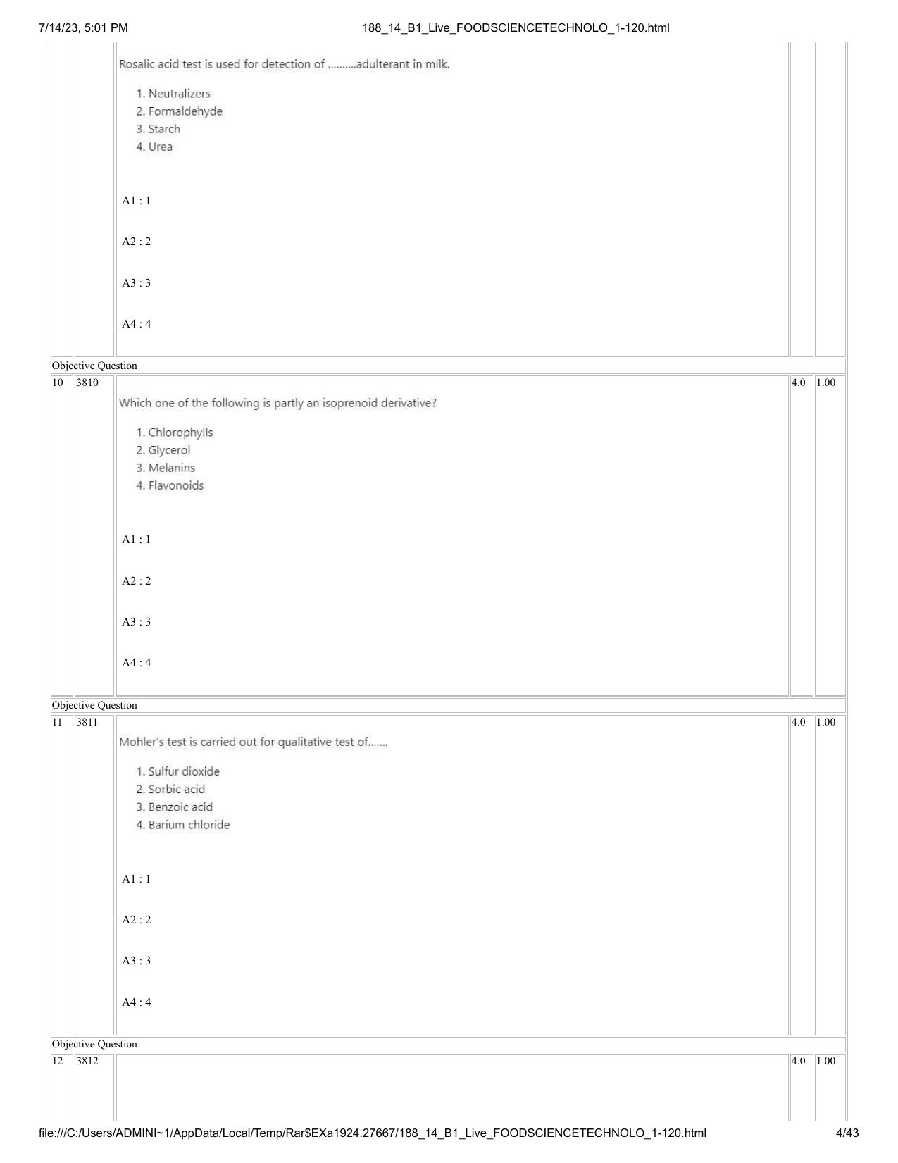 ICAR AIEEA PG 2023 FOOD SCIENCE TECHNOLOGY Question Paper- 14 July 2023 - Page 4