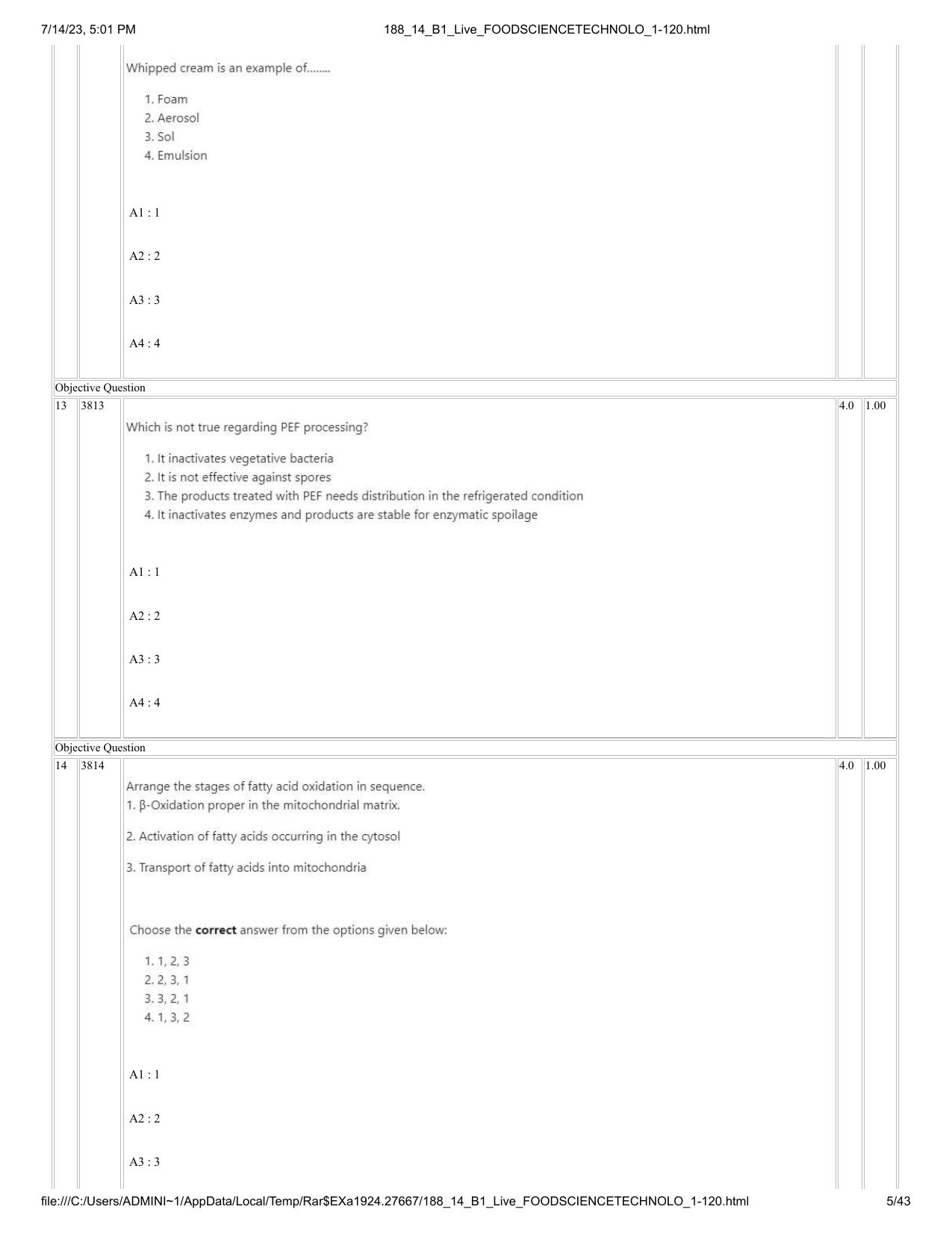 ICAR AIEEA PG 2023 FOOD SCIENCE TECHNOLOGY Question Paper- 14 July 2023 - Page 5