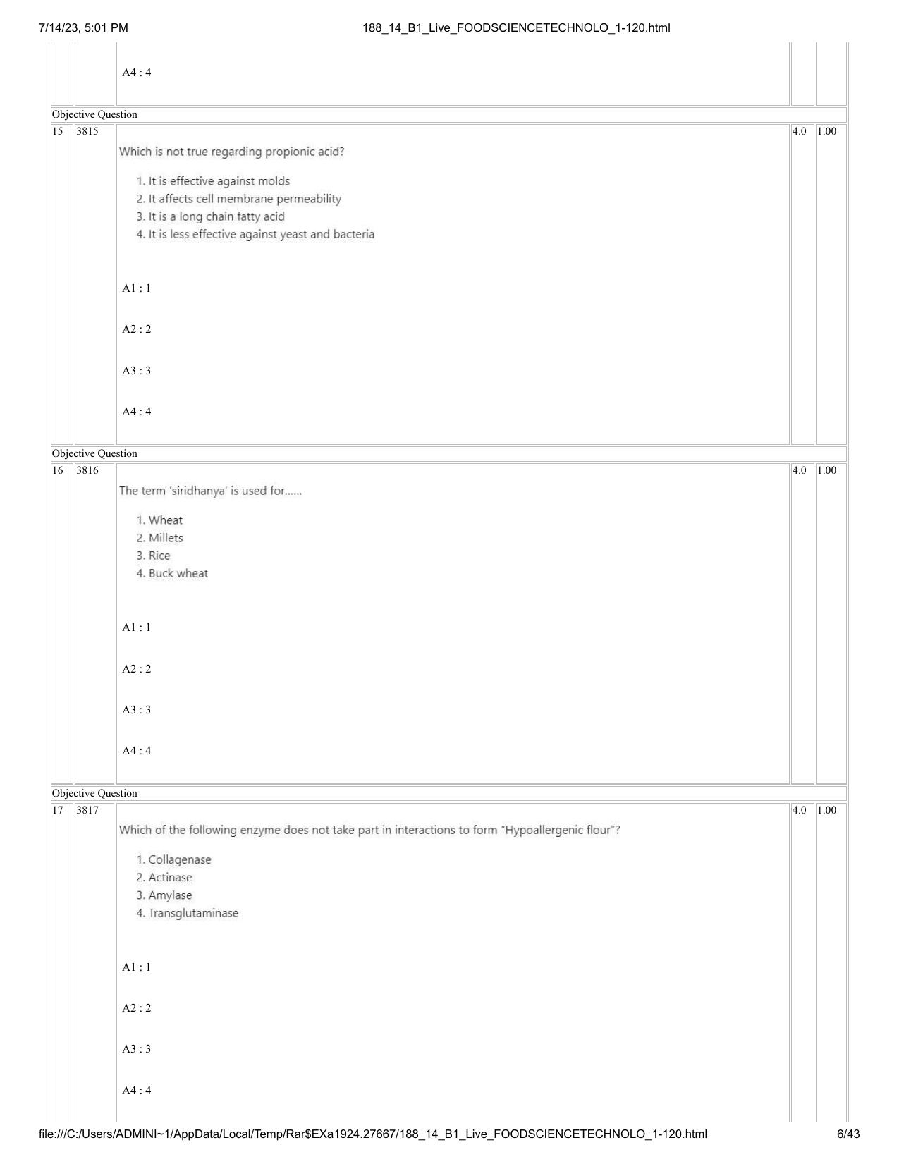 ICAR AIEEA PG 2023 FOOD SCIENCE TECHNOLOGY Question Paper- 14 July 2023 - Page 6