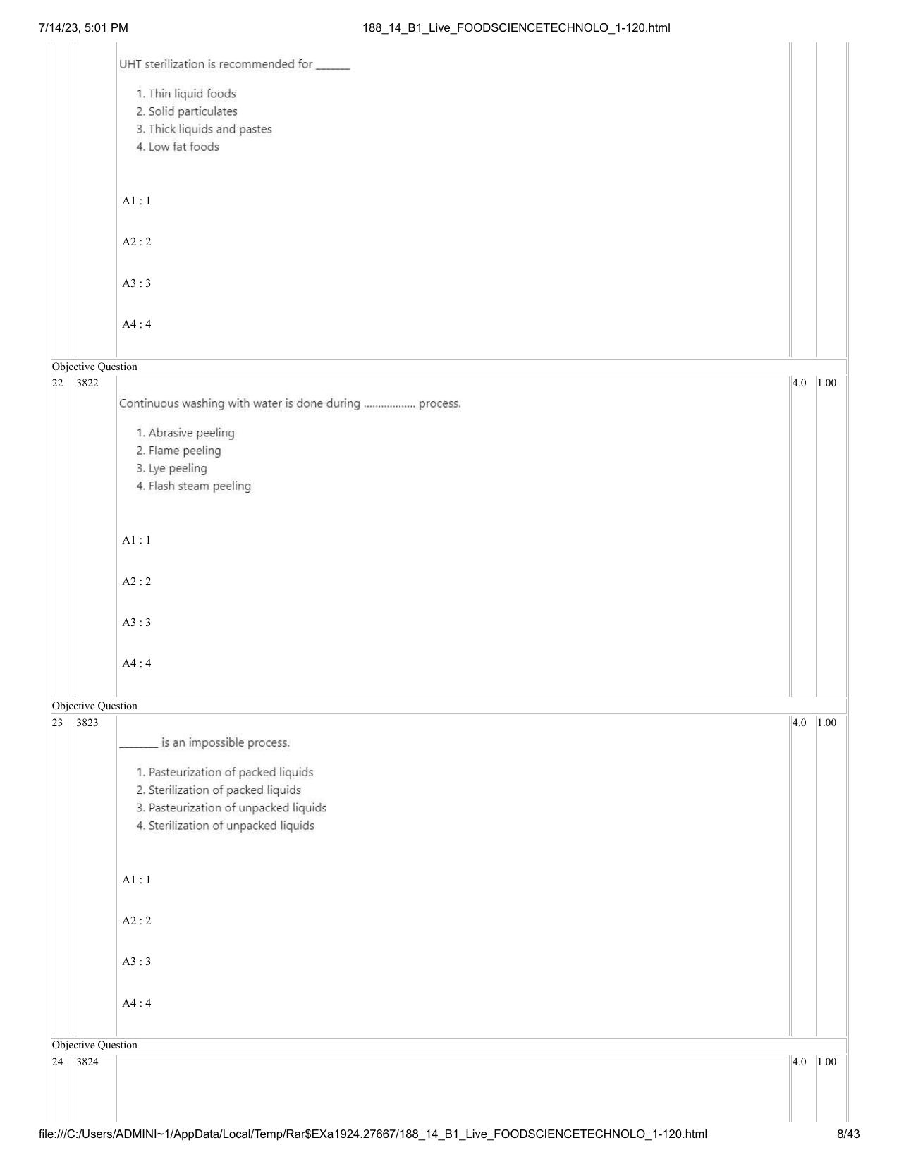 ICAR AIEEA PG 2023 FOOD SCIENCE TECHNOLOGY Question Paper- 14 July 2023 - Page 8