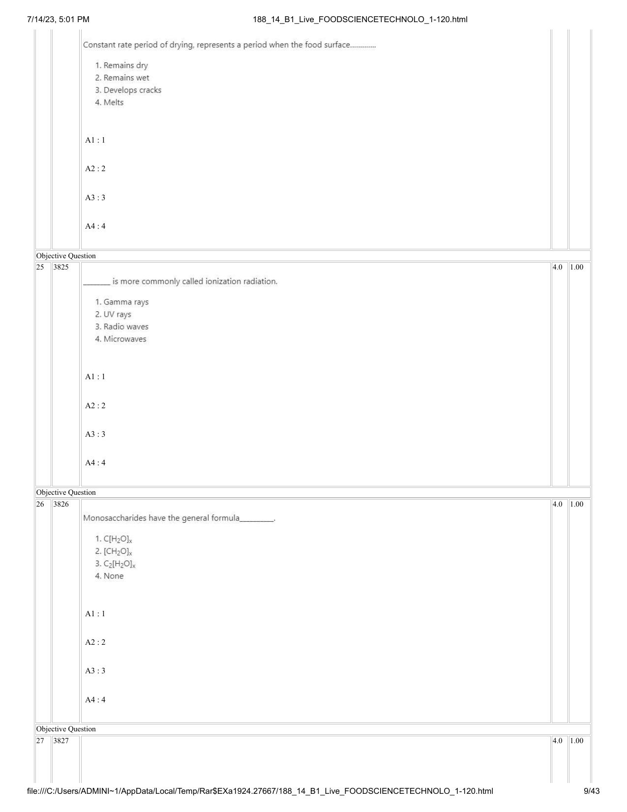 ICAR AIEEA PG 2023 FOOD SCIENCE TECHNOLOGY Question Paper- 14 July 2023 - Page 9