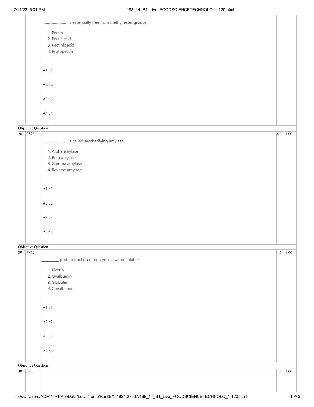 ICAR AIEEA PG 2023 FOOD SCIENCE TECHNOLOGY Question Paper- 14 July 2023 - Page 10