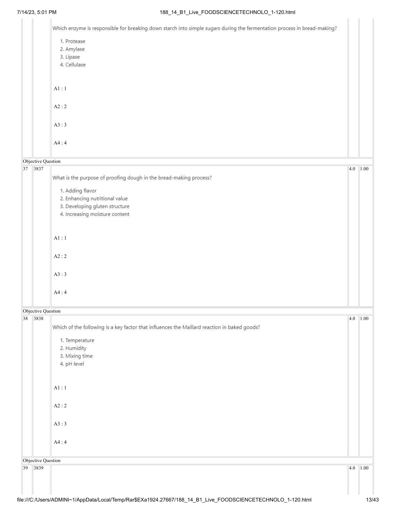 ICAR AIEEA PG 2023 FOOD SCIENCE TECHNOLOGY Question Paper- 14 July 2023 - Page 13