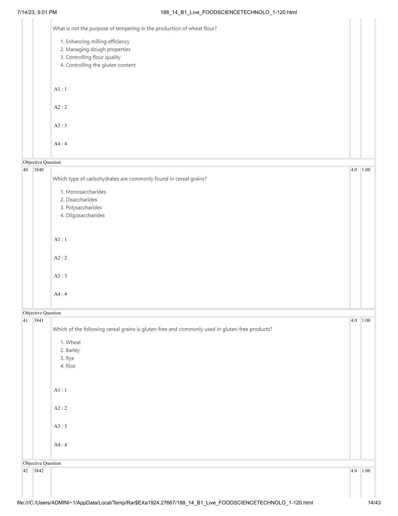 ICAR AIEEA PG 2023 FOOD SCIENCE TECHNOLOGY Question Paper- 14 July 2023 - Page 14