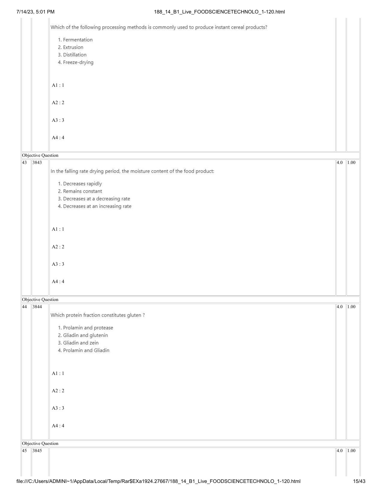 ICAR AIEEA PG 2023 FOOD SCIENCE TECHNOLOGY Question Paper- 14 July 2023 - Page 15