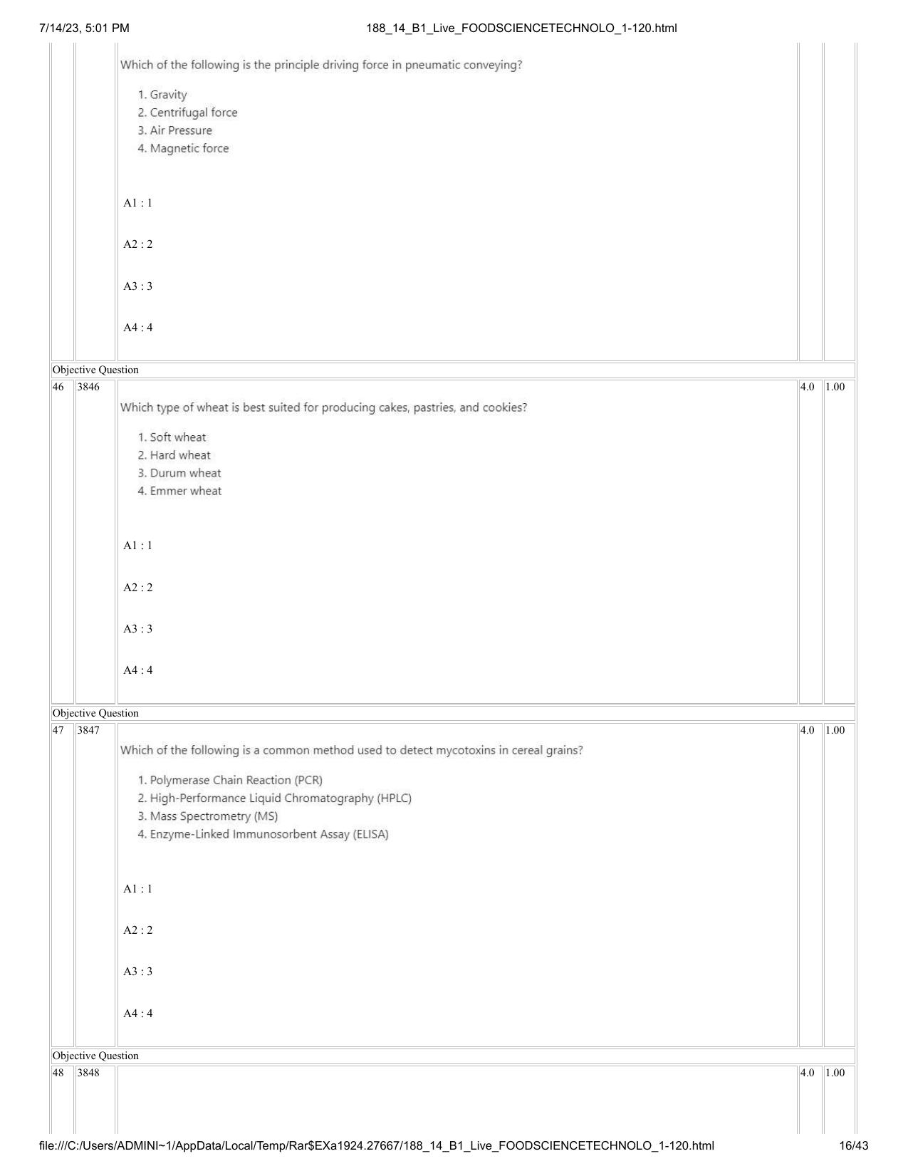 ICAR AIEEA PG 2023 FOOD SCIENCE TECHNOLOGY Question Paper- 14 July 2023 - Page 16