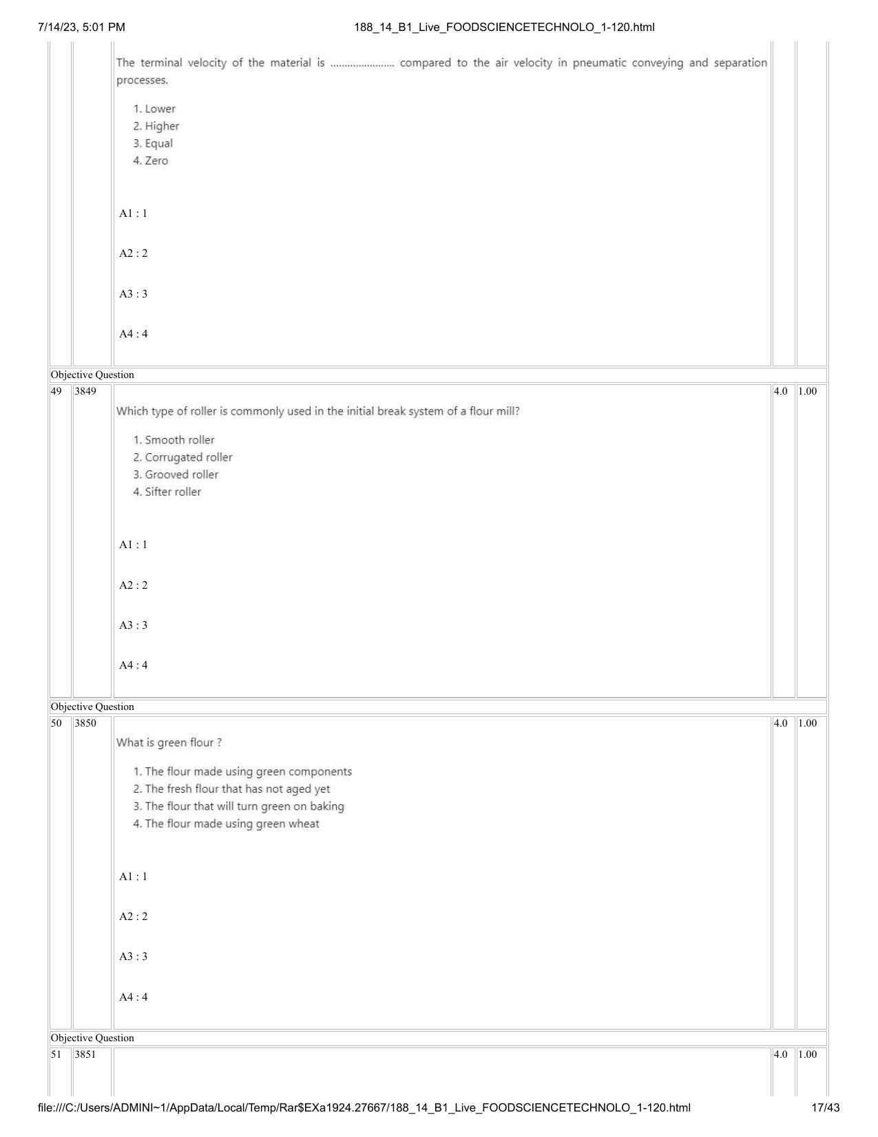 ICAR AIEEA PG 2023 FOOD SCIENCE TECHNOLOGY Question Paper- 14 July 2023 - Page 17
