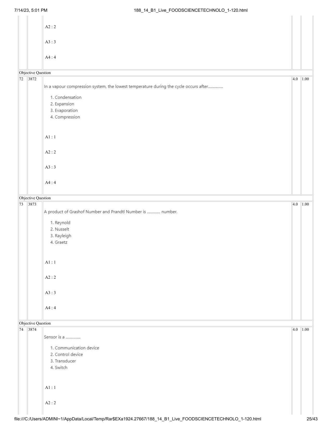 ICAR AIEEA PG 2023 FOOD SCIENCE TECHNOLOGY Question Paper- 14 July 2023 - Page 25