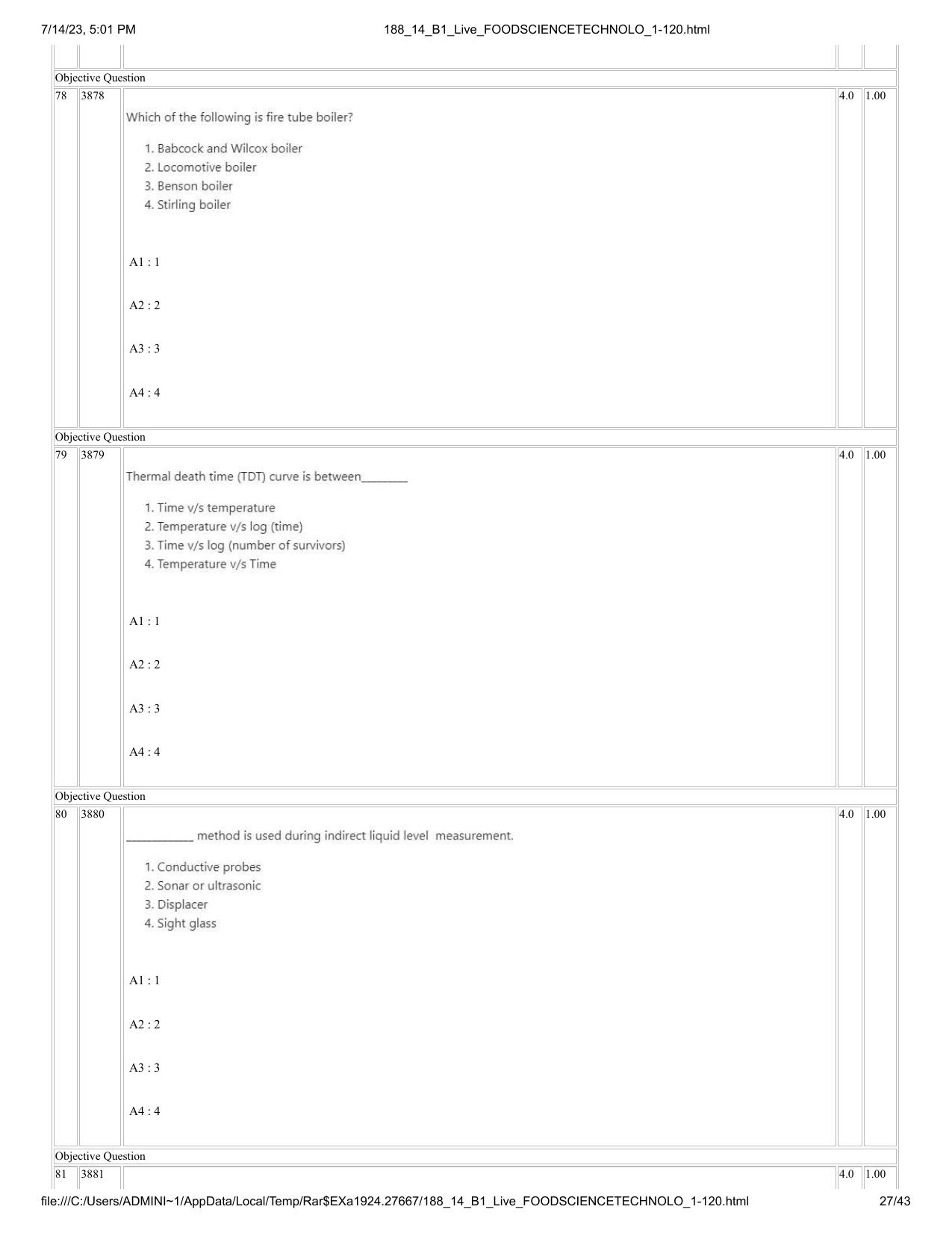 ICAR AIEEA PG 2023 FOOD SCIENCE TECHNOLOGY Question Paper- 14 July 2023 - Page 27