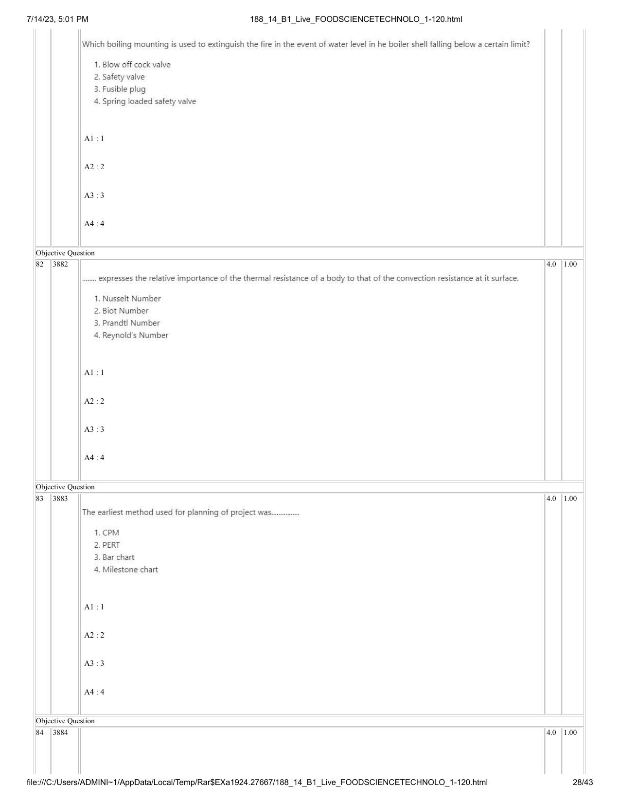 ICAR AIEEA PG 2023 FOOD SCIENCE TECHNOLOGY Question Paper- 14 July 2023 - Page 28