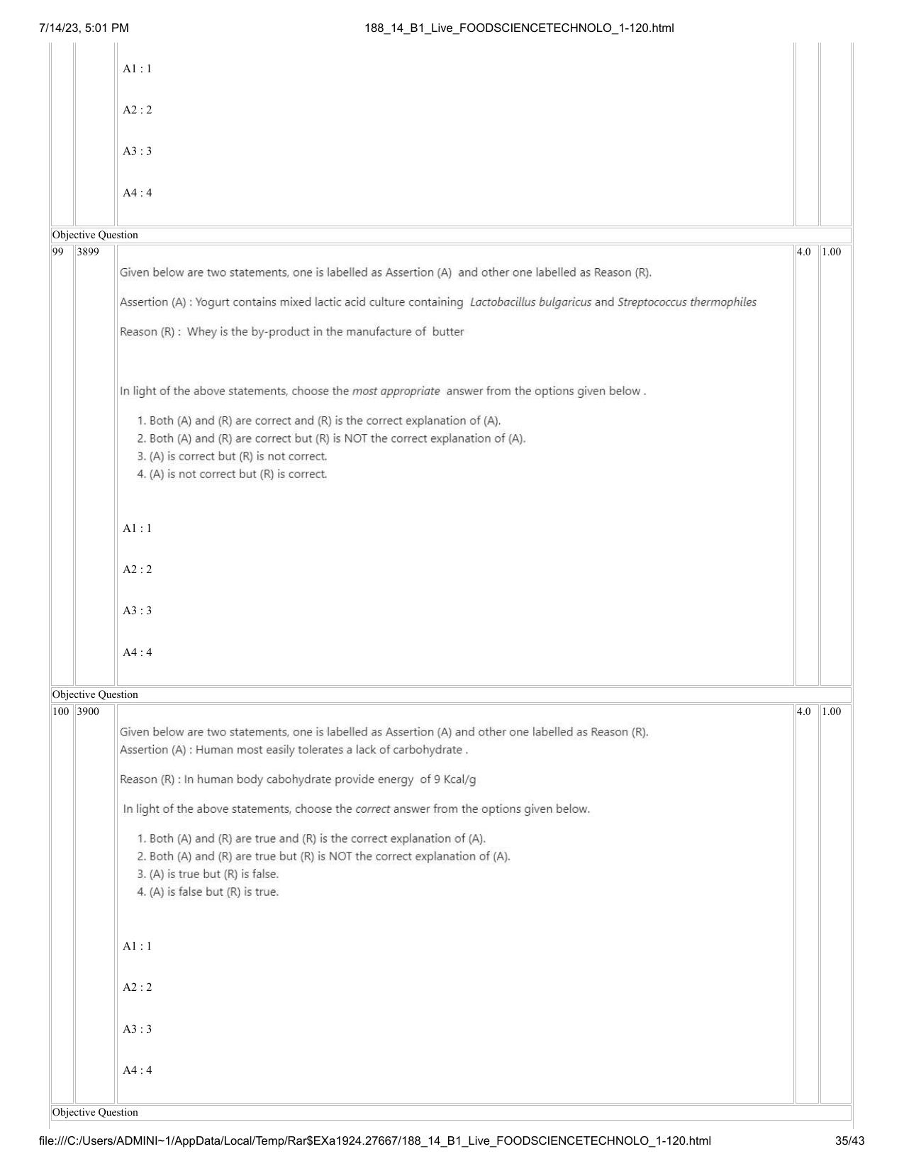 ICAR AIEEA PG 2023 FOOD SCIENCE TECHNOLOGY Question Paper- 14 July 2023 - Page 35