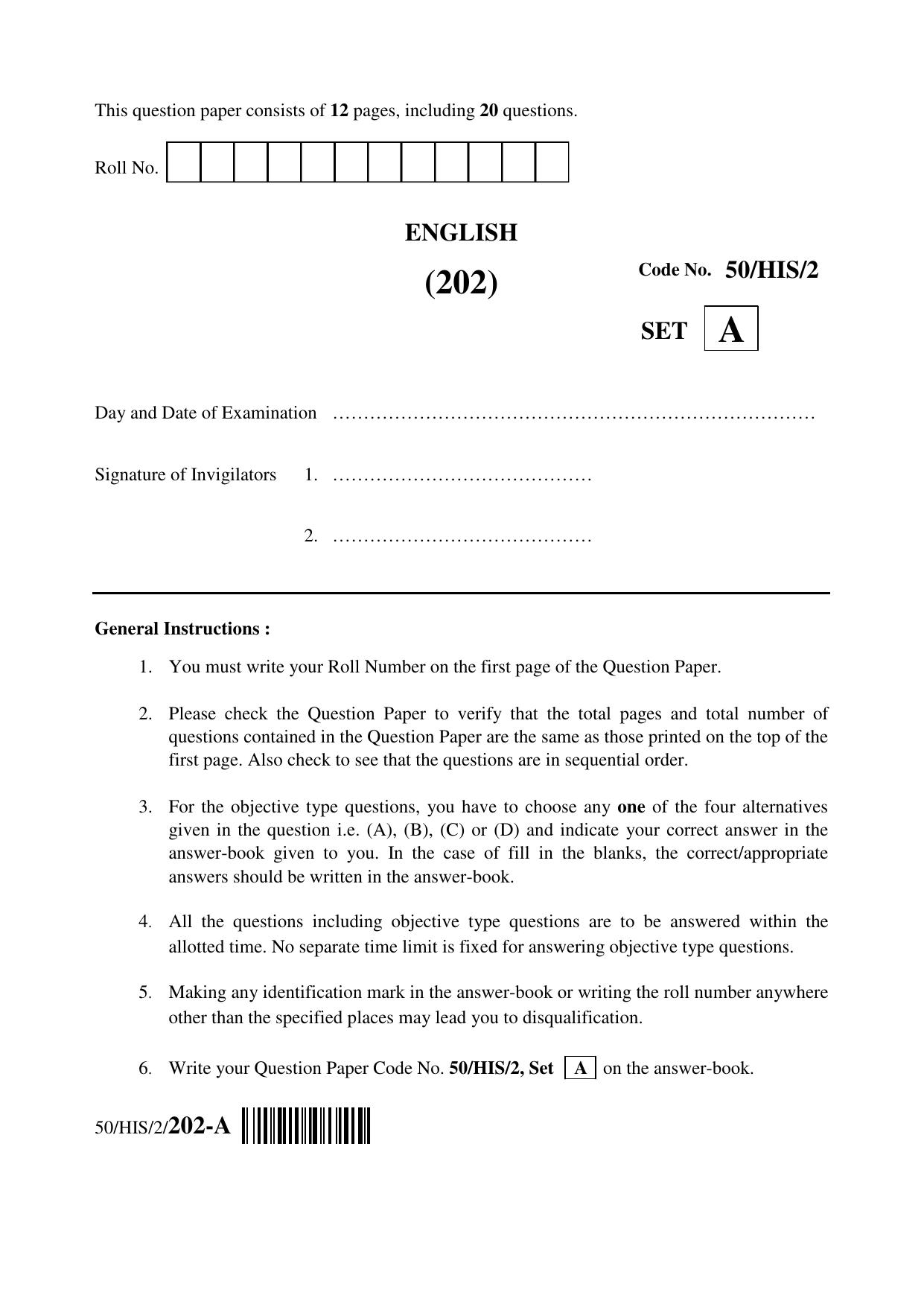 NIOS April 2015 Class 10 English Question Paper - Page 1